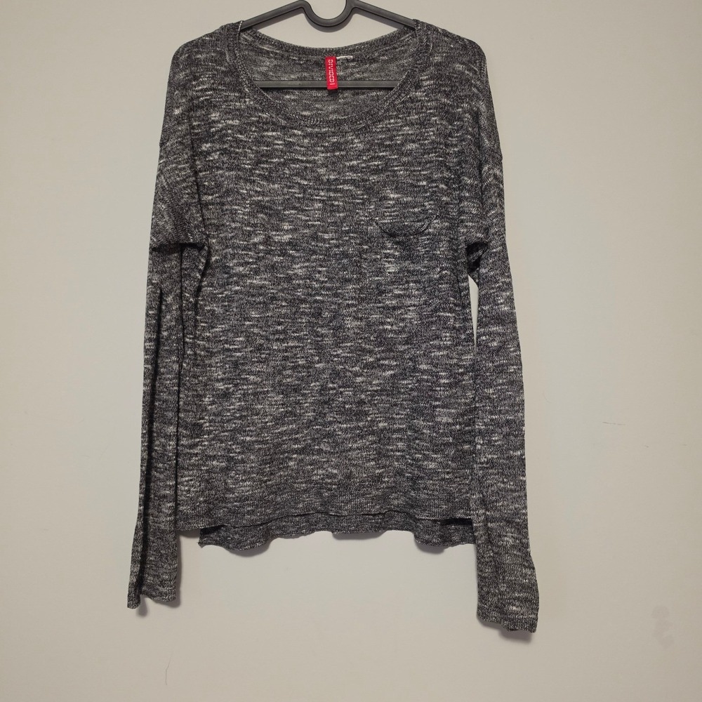 H&M Divided Space Dye Marled Knit Long Sleeve Pocket Top Gray White Size Medium